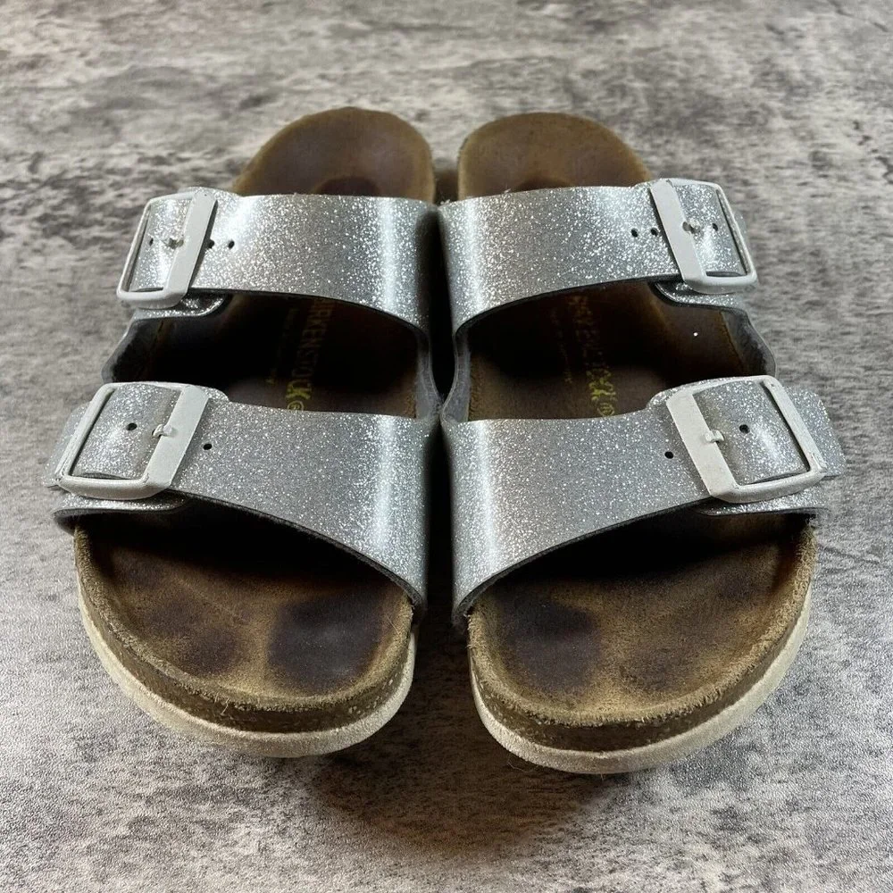 Birkenstock Womens Arizona Silver Glitter Leather EU Size 34  / US Size 3 - Picture 4 of 7